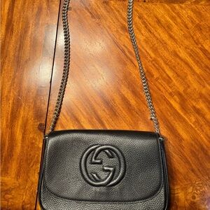 Black Gucci Purse With Gold Chain